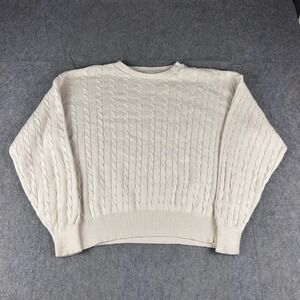 Vintage Men's XL Cream Cable Knit Sweater Crew Neck Long Sleeve Cottage Boho